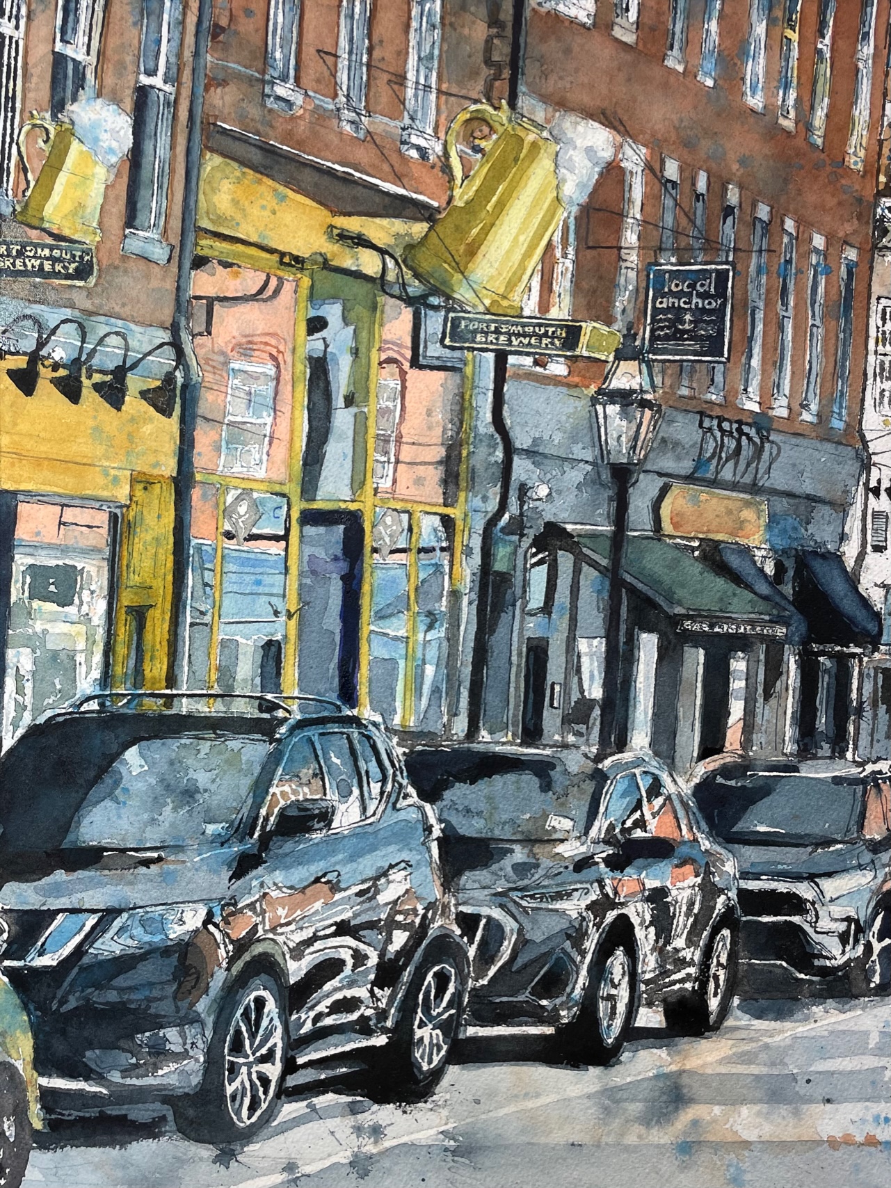 Gold and pink in Portsmouth Watercolor 12x16