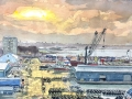 “Wet Dock in Cleveland”12x16 on Arches 140 lb.